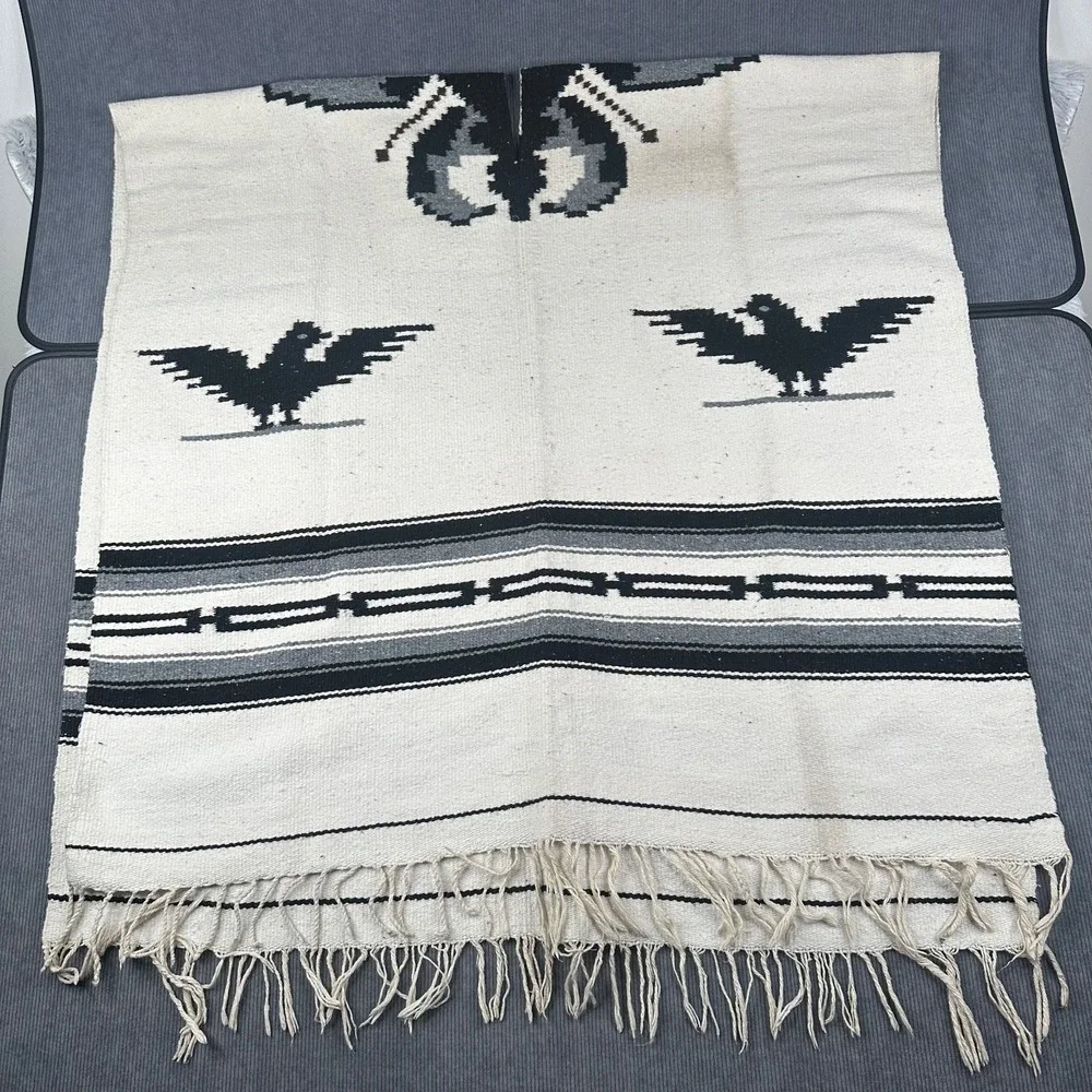 Vintage Mexican Rug Blanket Poncho 75